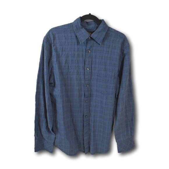Detailed Blue Casual Button Down Shirt Textured Size: L - Picture 1 of 3